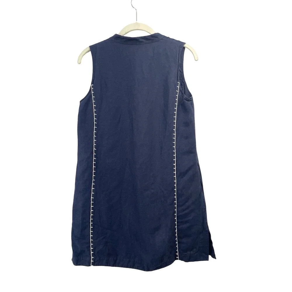 Tory Burch embroidered linen sleeveless mini dress Size XS navy blue